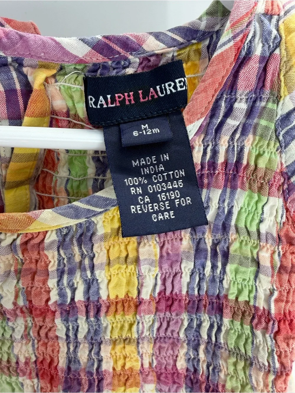 Ralph Lauren Girls Multi-Color Check Smock Sleeveless Dress Size 6-12 Months